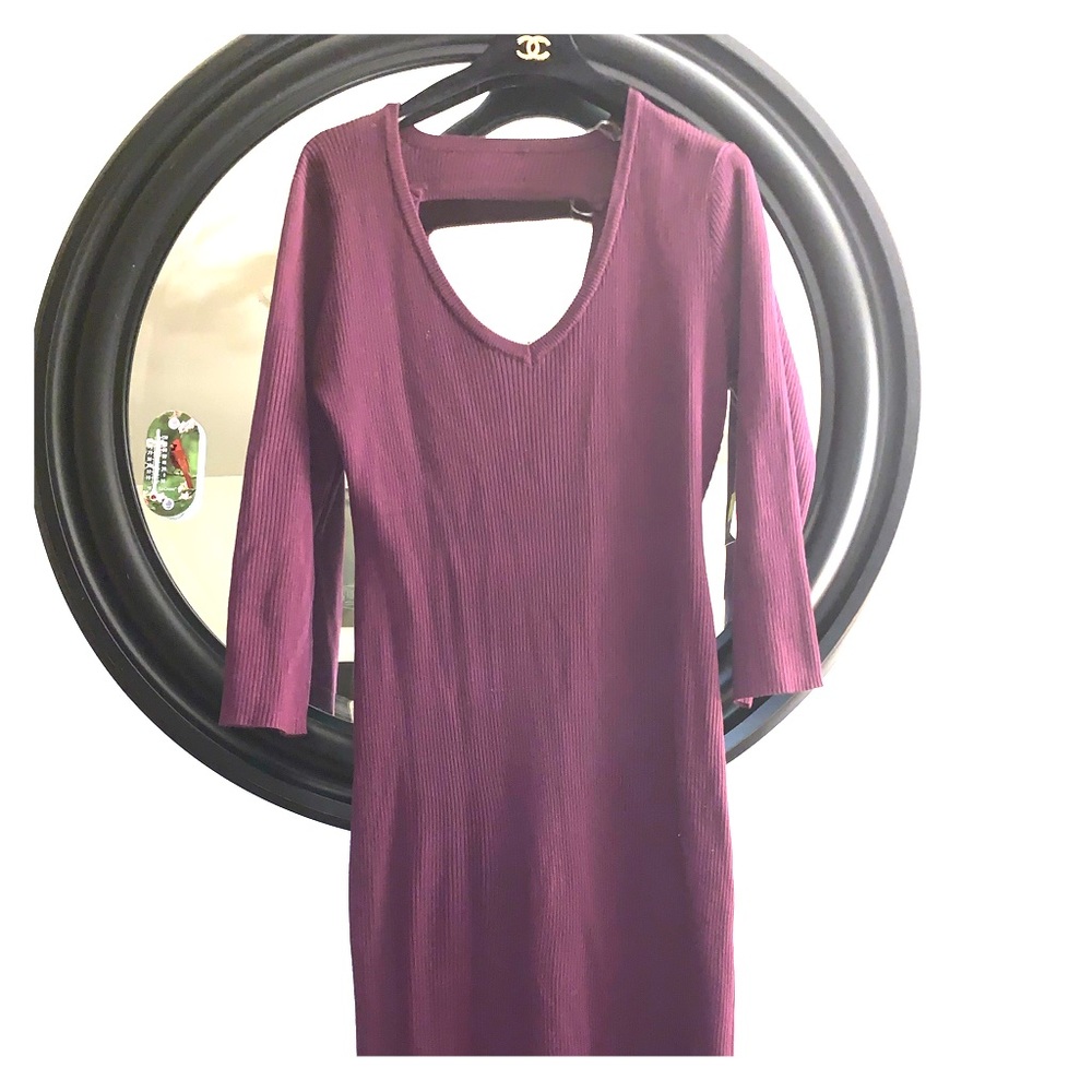 Deep Wine Burgundy Long Sweater Dress/keyhole Back
